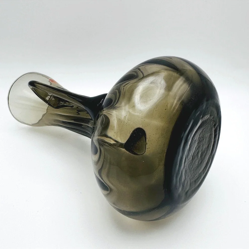 Vintage Empoli Italian Art Glass Double Handle Amphora Vase Smoke Gray Brown